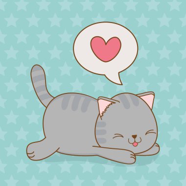 konuşma balonu kawaii karakter kalp ile şirin küçük kedi