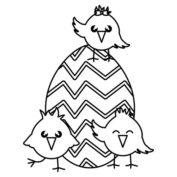 Lindo poco polluelos con huevo pintor Pascua celebración — Archivo Imágenes Vectoriales