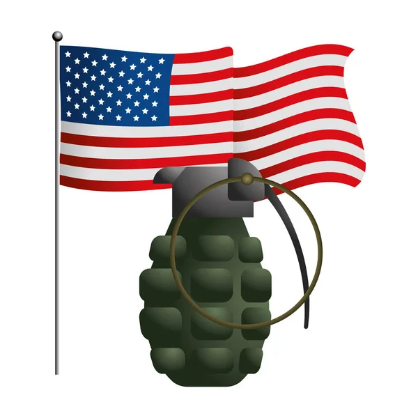 Birleşik devlet bayrağı ve el bombası — Stok Vektör