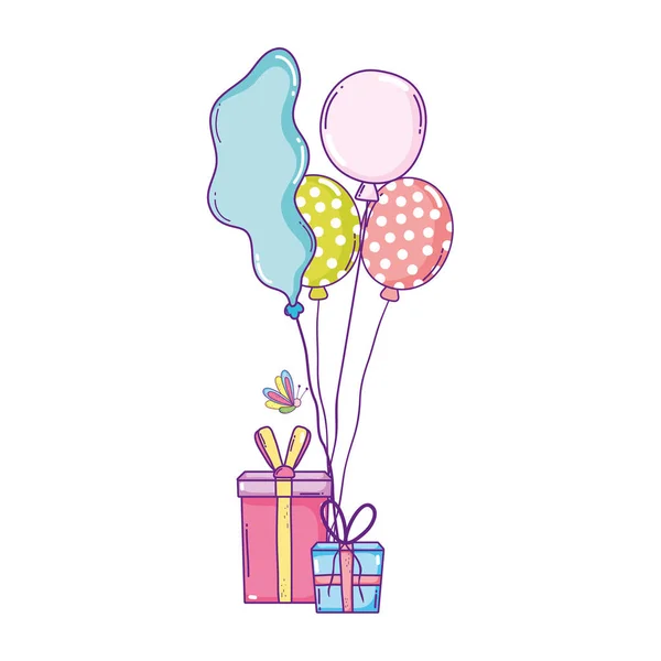 Festa balões hélio com presentes — Vetor de Stock