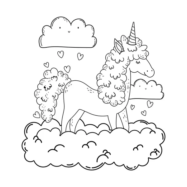 Mooie kleine Eenhoorn in de wolken — Stockvector