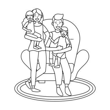 çocuklu çift siyah ve beyaz