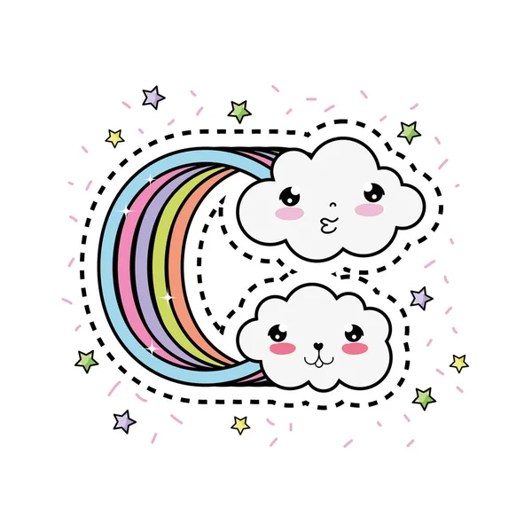 Leuke wolk met Rainbow kawaii karakter — Stockvector