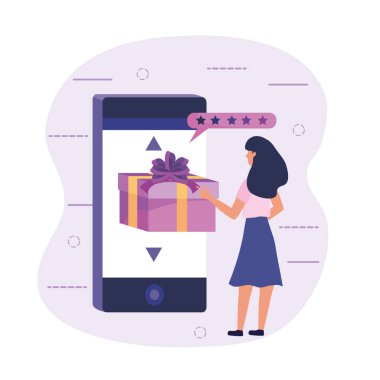 Akıllı telefon teknolojisi olan bir kadın elektonik ekommerse