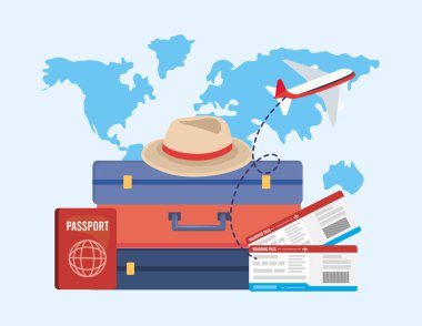 pasaport lu seyahat bagajları ve uçak lı biletler