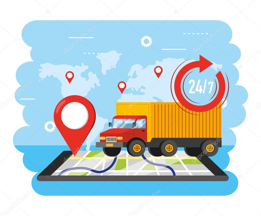 truck transport with smartphone gps location