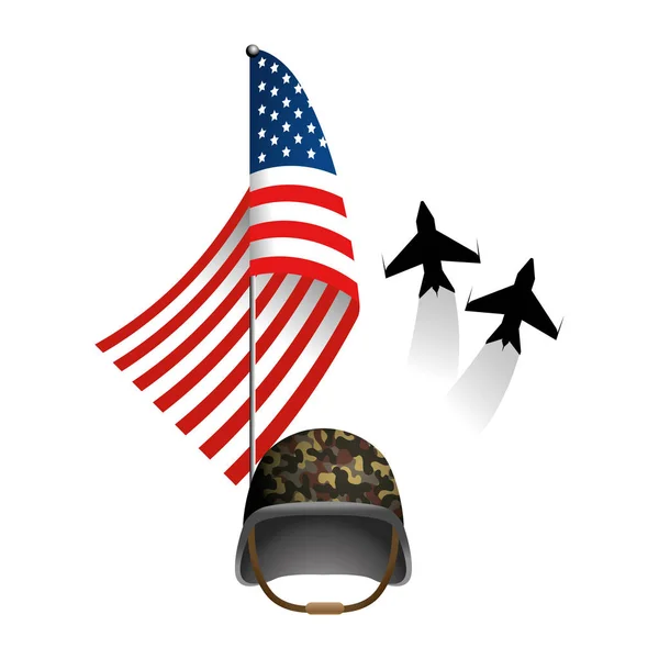 Askeri kask ile birleşik devlet bayrağı — Stok Vektör