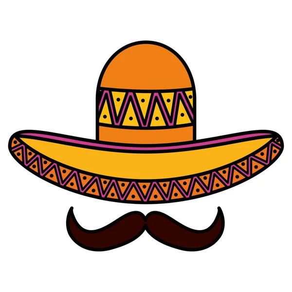 Chapéu mexicano com bigode ícone tradicional — Vetor de Stock