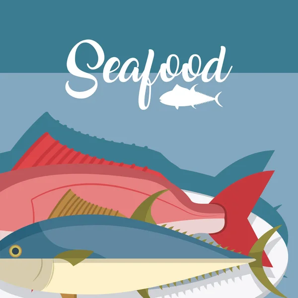 Peces mariscos frescos — Vector de stock