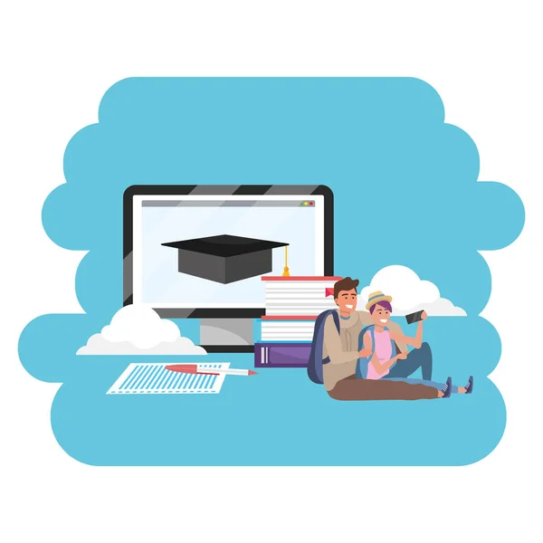 Online education millennial student laptop — Stock Vector