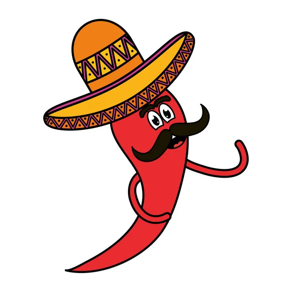 Cabai dengan topi mexican karakter komik - Stok Vektor