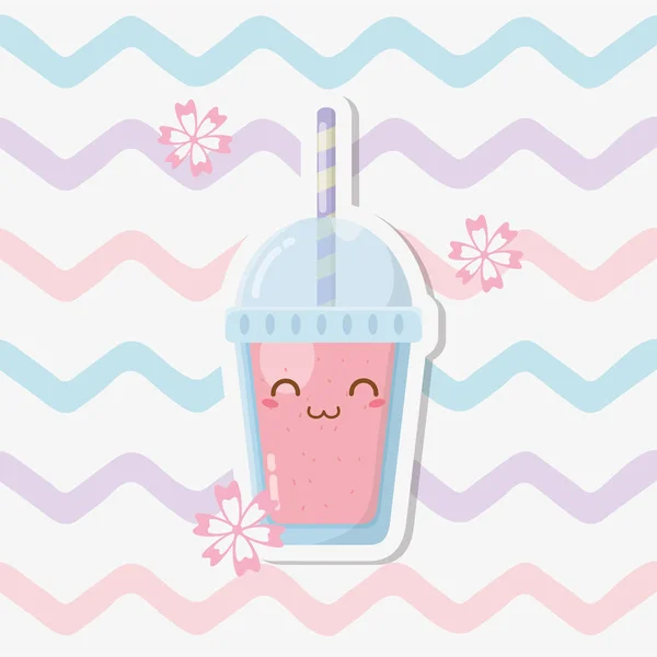 Vers fruit sorbet met stro kawaii karakter — Stockvector