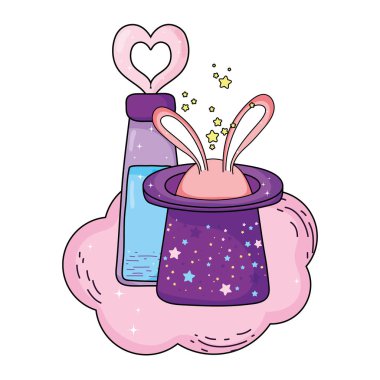 tavşan kulakları ve iksir şişesi ile masal sihirli şapka