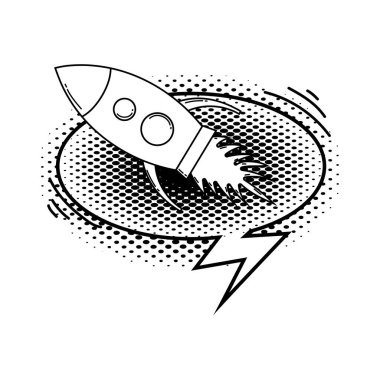 roket konuşma kabarcık pop sanat tarzı ile uçan