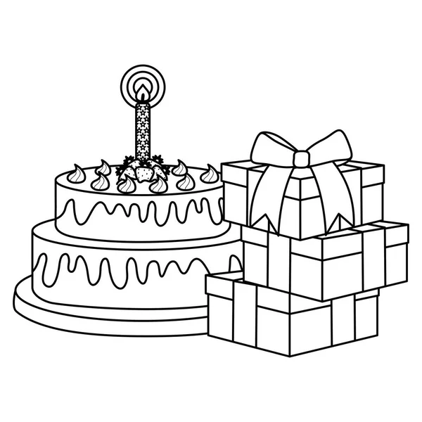 Presentes caixas apresenta com bolo doce —  Vetores de Stock