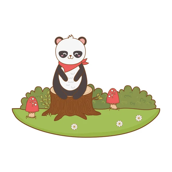 野原の森のキャラクターでかわいいクマパンダ — ストックベクタ