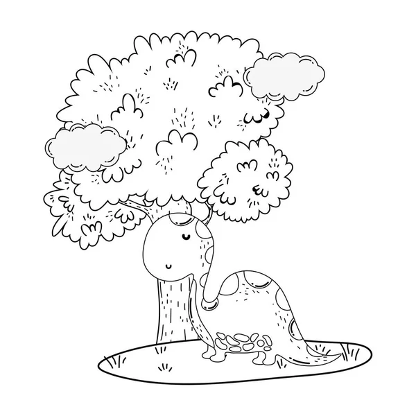Χαριτωμένος αποτόσαυρος με δέντρο στο τοπίο — Διανυσματικό Αρχείο