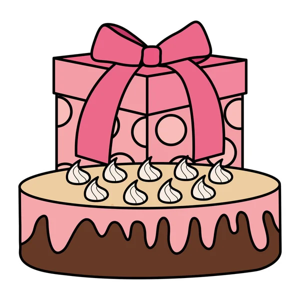 Cadeau boîte cadeau avec gâteau sucré — Image vectorielle