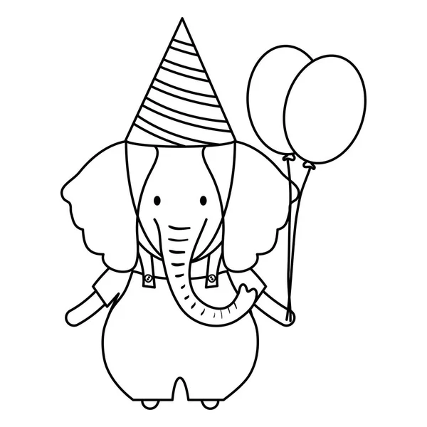 Niedlicher Elefant mit Luftballons Helium in Geburtstagsparty — Stockvektor
