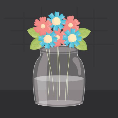 çiçek dekorasyonu ile mason kavanoz cam