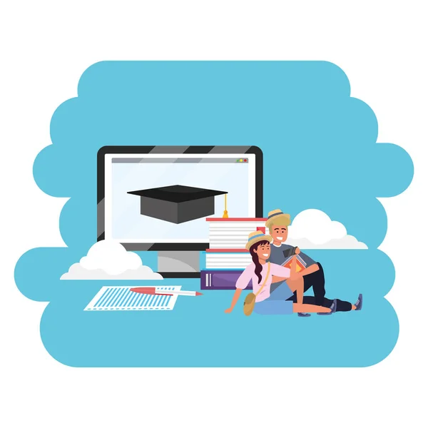 Online education millennial student laptop — Stock Vector