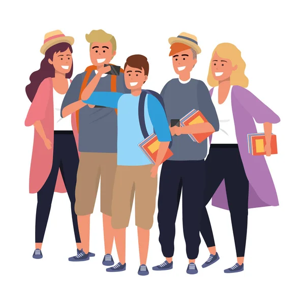 Grupo milenario tomando selfie — Vector de stock