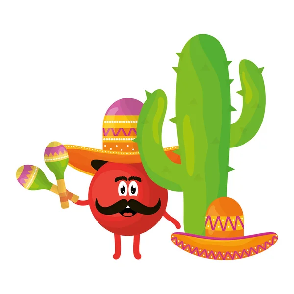 Emoji mexicano con sombrero y carácter de cactus — Archivo Imágenes Vectoriales