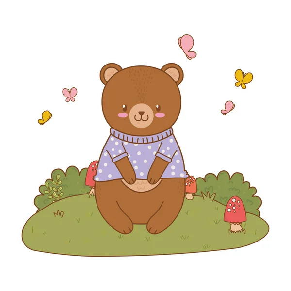 Urso bonito no campo personagem floresta — Vetor de Stock