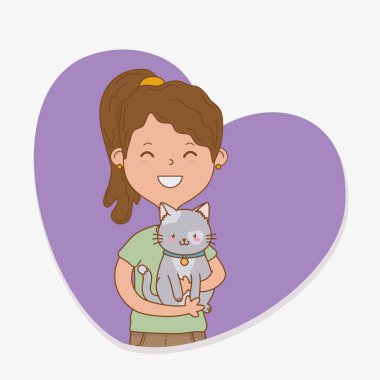 sevimli kedi maskot ile genç kadın