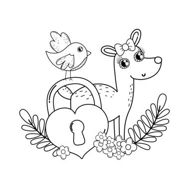 kalp asma kilit ile sevimli aşk kadın Ren geyiği