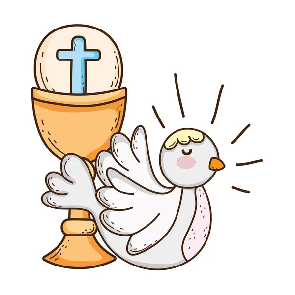 Sacred Chalice religiösa med Dove Bird — Stock vektor