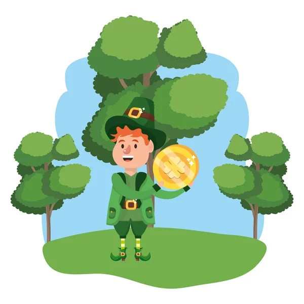 Duende con moneda de oro — Vector de stock