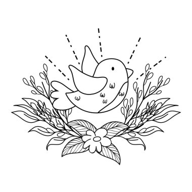 çiçek bahçe ile uçan sevimli ve küçük kuş