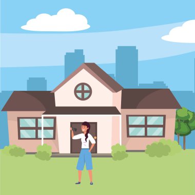 Evin ön veranda arka planda Millenial