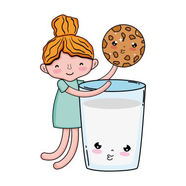 süt ve çerez kawaii karakteri ile küçük kız