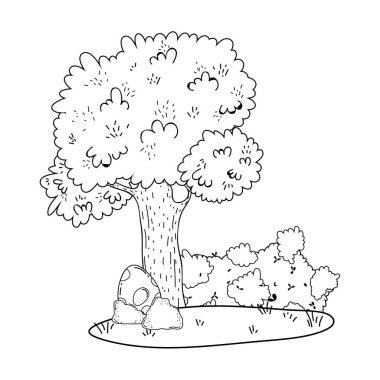 ağaç manzara ile dinozor yumurtaları