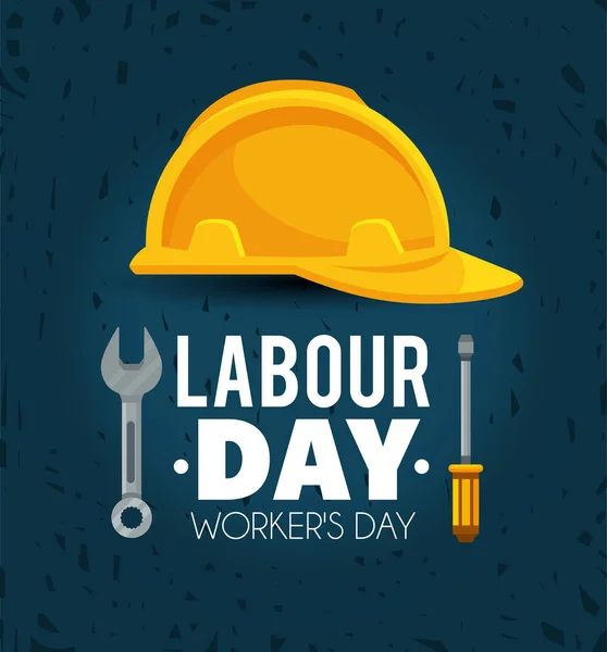 Helmet with screwdriver and wrench to labour day — Stock Vector