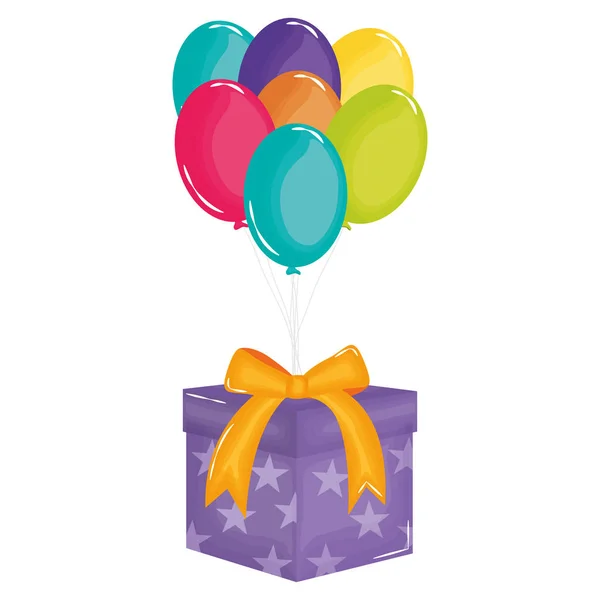 Caixa de presente com balões flutuante de ar —  Vetores de Stock
