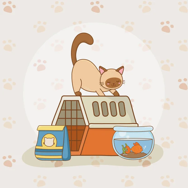 可爱的小猫和鱼水族馆吉祥物 — 图库矢量图片