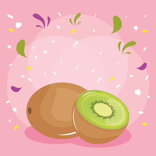 Kiwi frais fruits exotiques avec éclaboussures de confettis — Image vectorielle