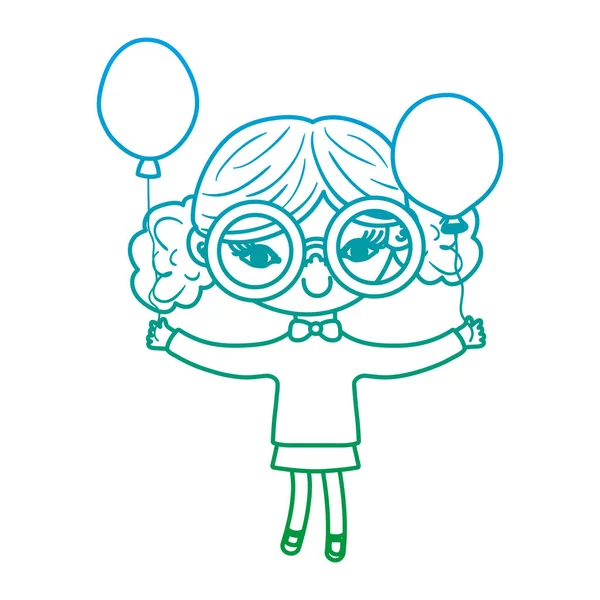 Degraded line nice girl child with glasses and balloons — Stock Vector