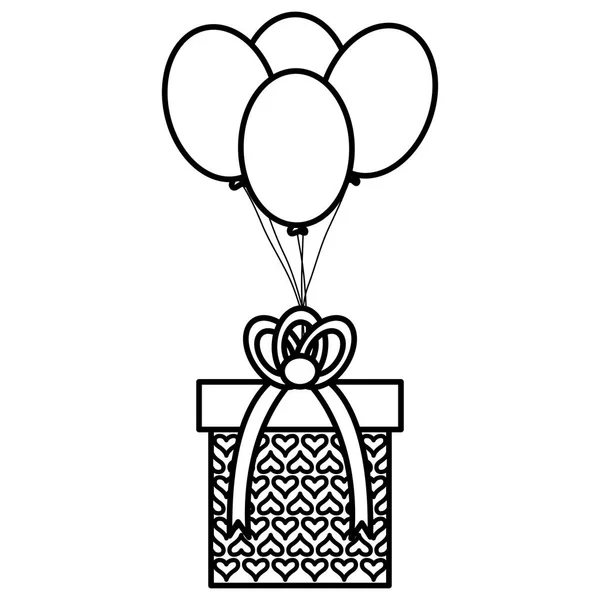 Caixa de presente com balões de hélio flutuante —  Vetores de Stock
