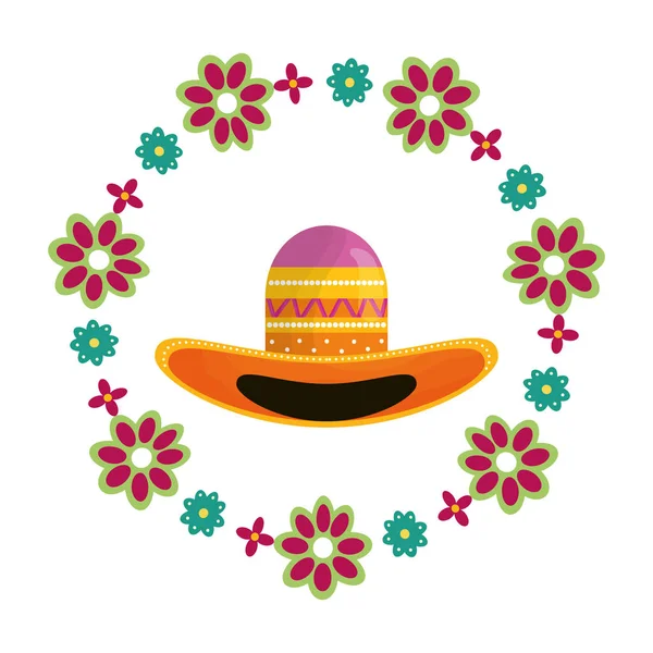 Mexikanischer Hut traditionell mit Blumenschmuck — Stockvektor
