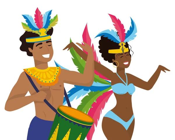 Ζευγάρι γιορτάζοντας Βραζιλία καρναβάλι — Διανυσματικό Αρχείο