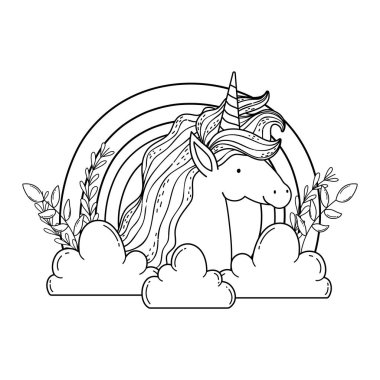 bulutlar ve gökkuşağı güzel küçük Unicorn