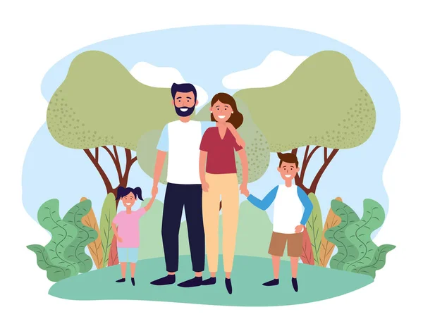 Mujer y hombre pareja con su hijo y su hija — Vector de stock