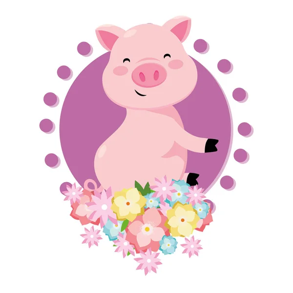 Cochon avec fleur — Image vectorielle