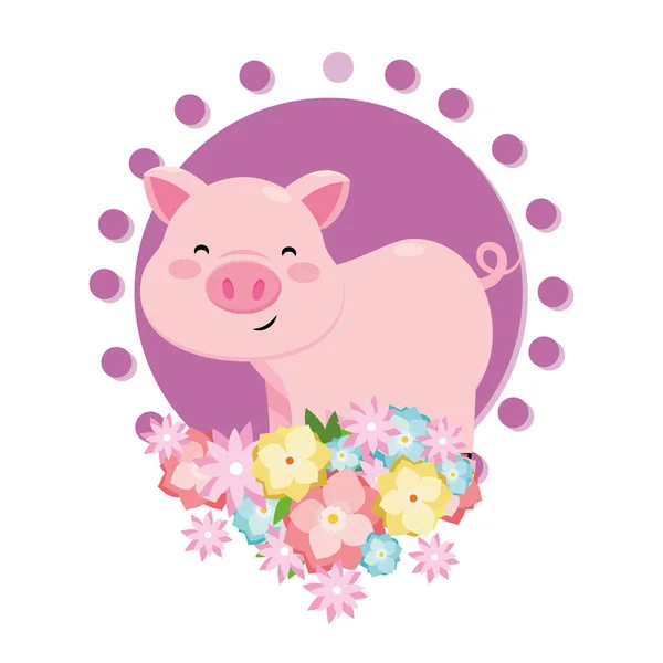 Cochon avec fleur — Image vectorielle