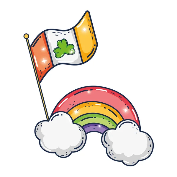 爱尔兰国旗与三叶草和彩虹圣帕特里克天 — 图库矢量图片