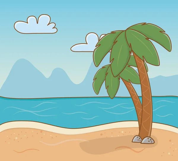 Δέντρο φοίνικες σκηνή παραλία — Διανυσματικό Αρχείο